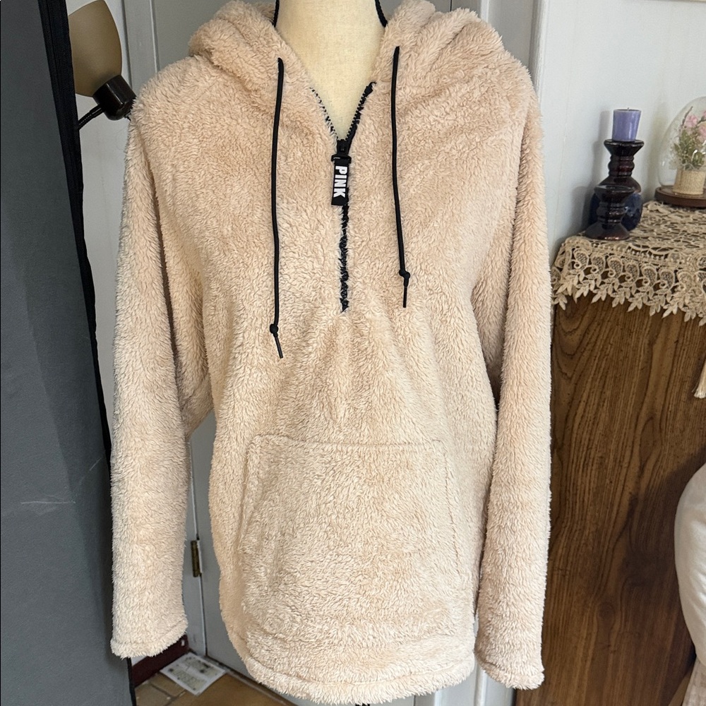 PINK Victoria's Secret Women's Beige Fleece Hoodie